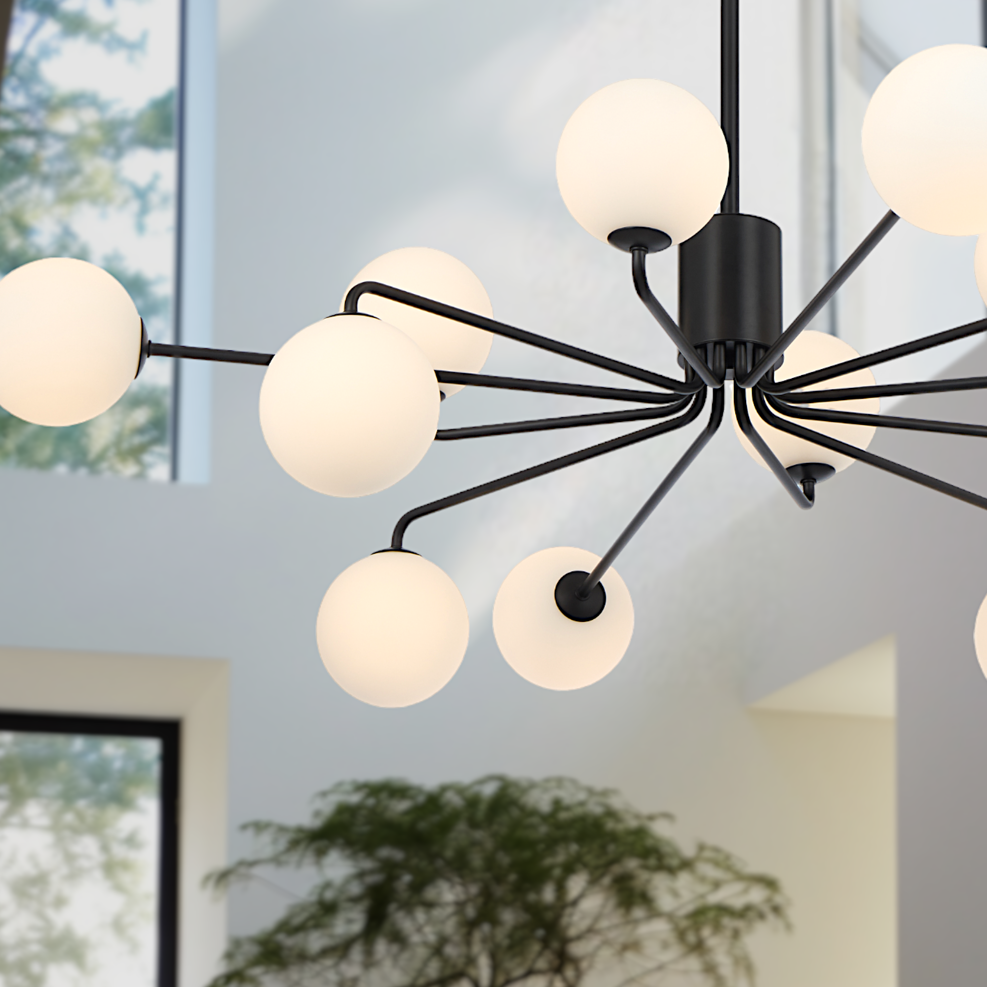 Felton 12 Light Pendant Black & Opal Matt - FELTON PE12BKOM