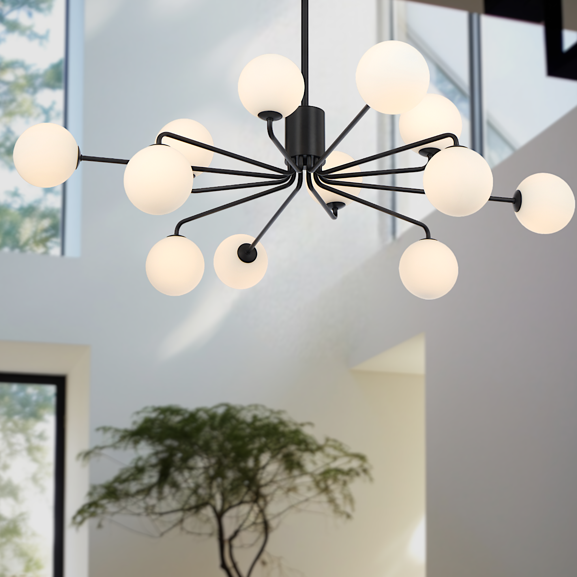 Felton 12 Light Pendant Black & Opal Matt - FELTON PE12BKOM