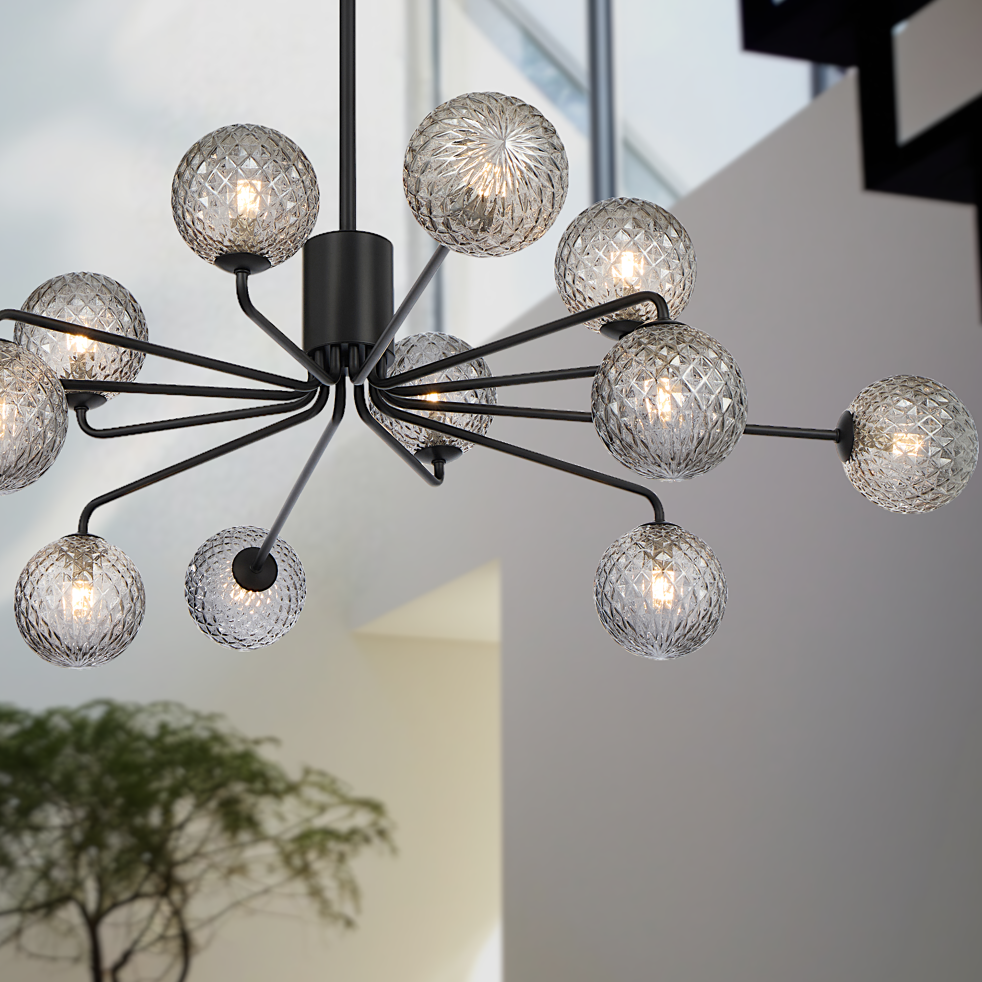 Felton 12 Light Pendant Black & Smoke Tear - FELTON PE12BKSMT