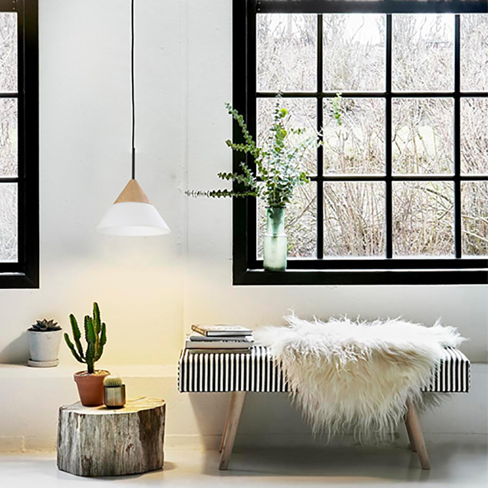 Buy Pendant Lights Australia Finn 1 Light Pendant Blonde Wood With Opal Glass Small Cone - FINN2