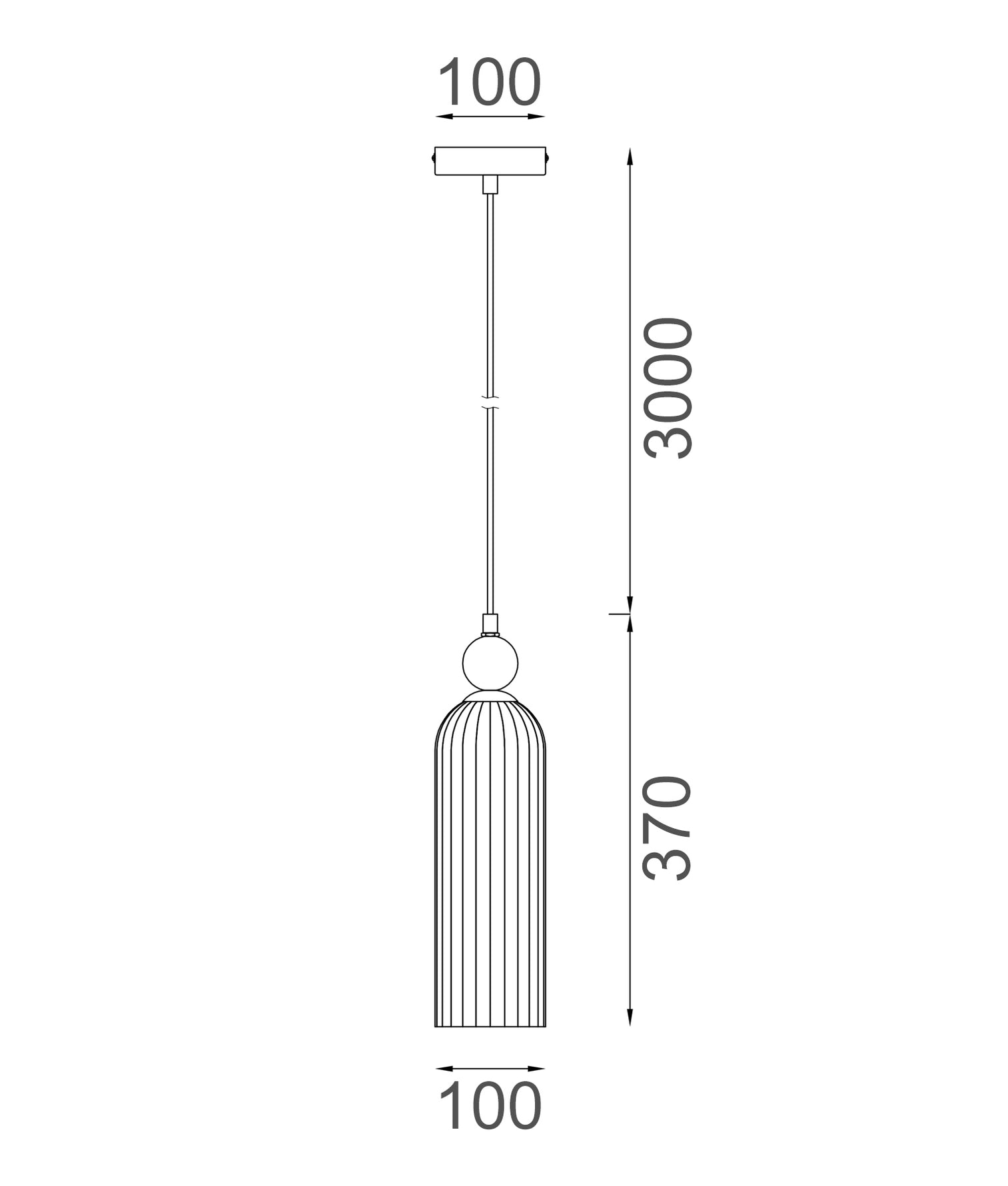 Flauta Round Top Cylinder Ribbed Pendant Light Smokey Black - FLAUTA1