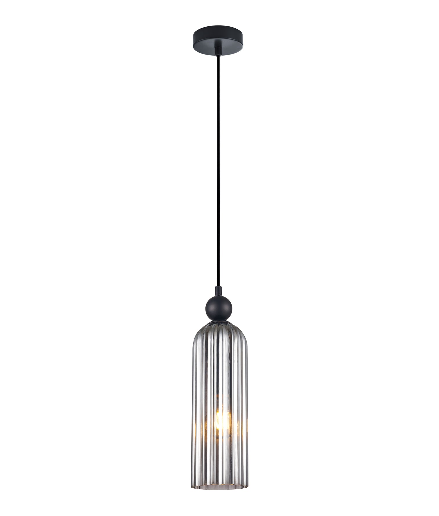 Flauta Round Top Cylinder Ribbed Pendant Light Smokey Black - FLAUTA1