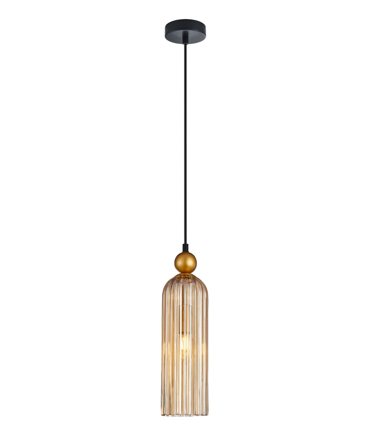 Flauta Round Top Cylinder Ribbed Pendant Light Amber - FLAUTA2