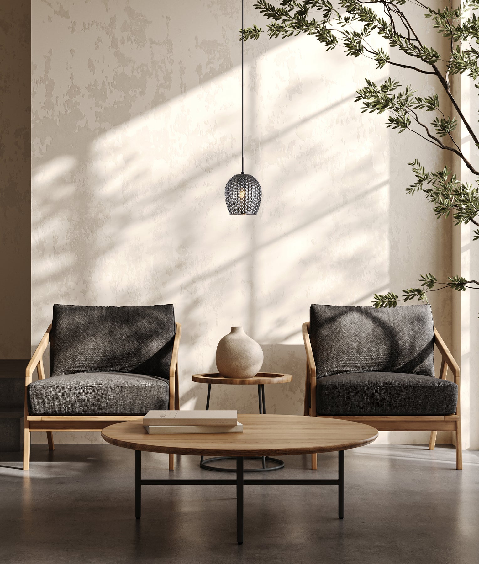 Fossetta Pendant Light Iron & Glass Smokey Black - FOSSETTA2