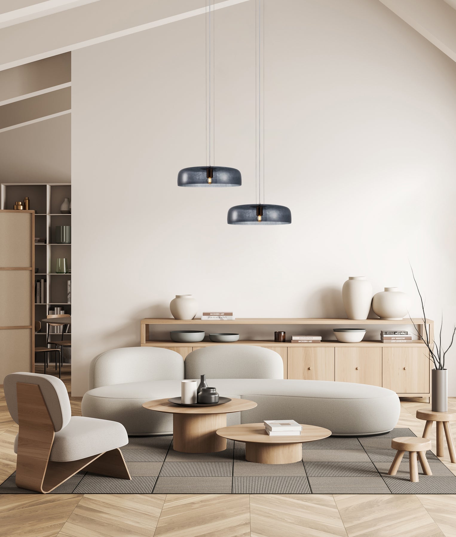 Gelatina Dome Glass With Brass Highlight Pendant Smokey Black - GELATINA1