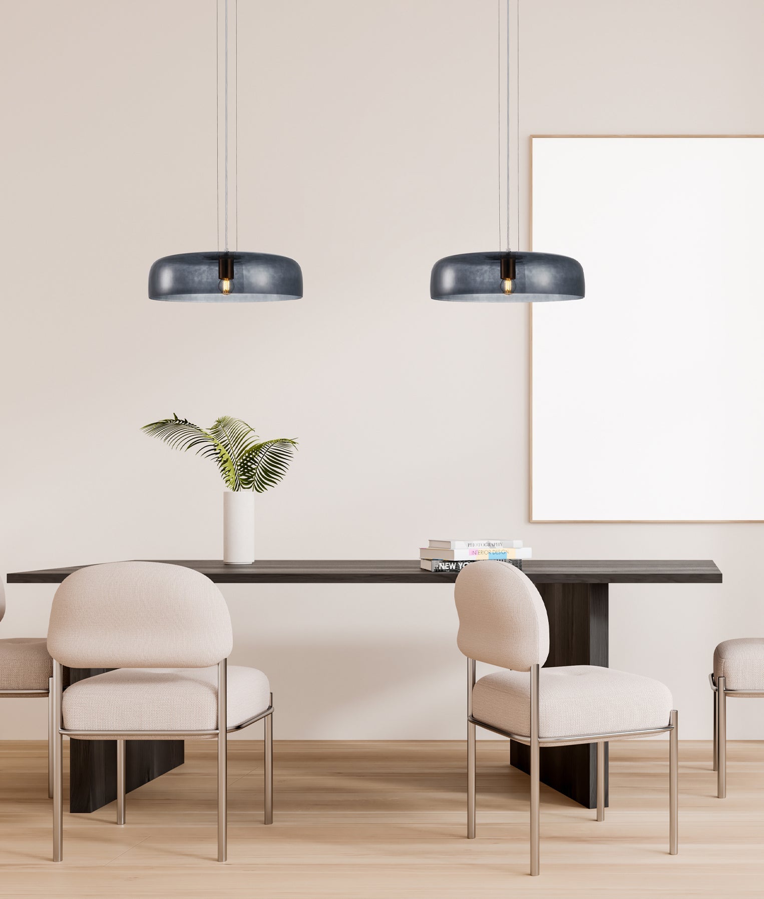 Gelatina Dome Glass With Brass Highlight Pendant Smokey Black - GELATINA1