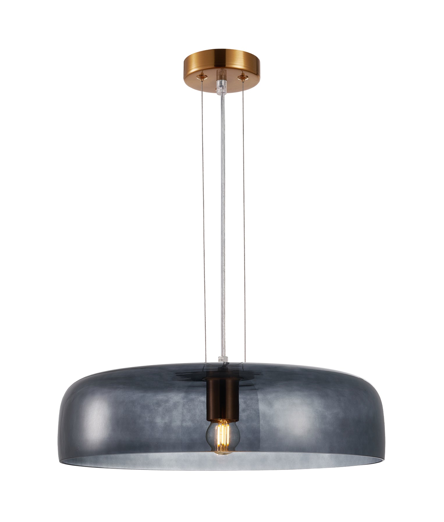 Gelatina Dome Glass With Brass Highlight Pendant Smokey Black - GELATINA1