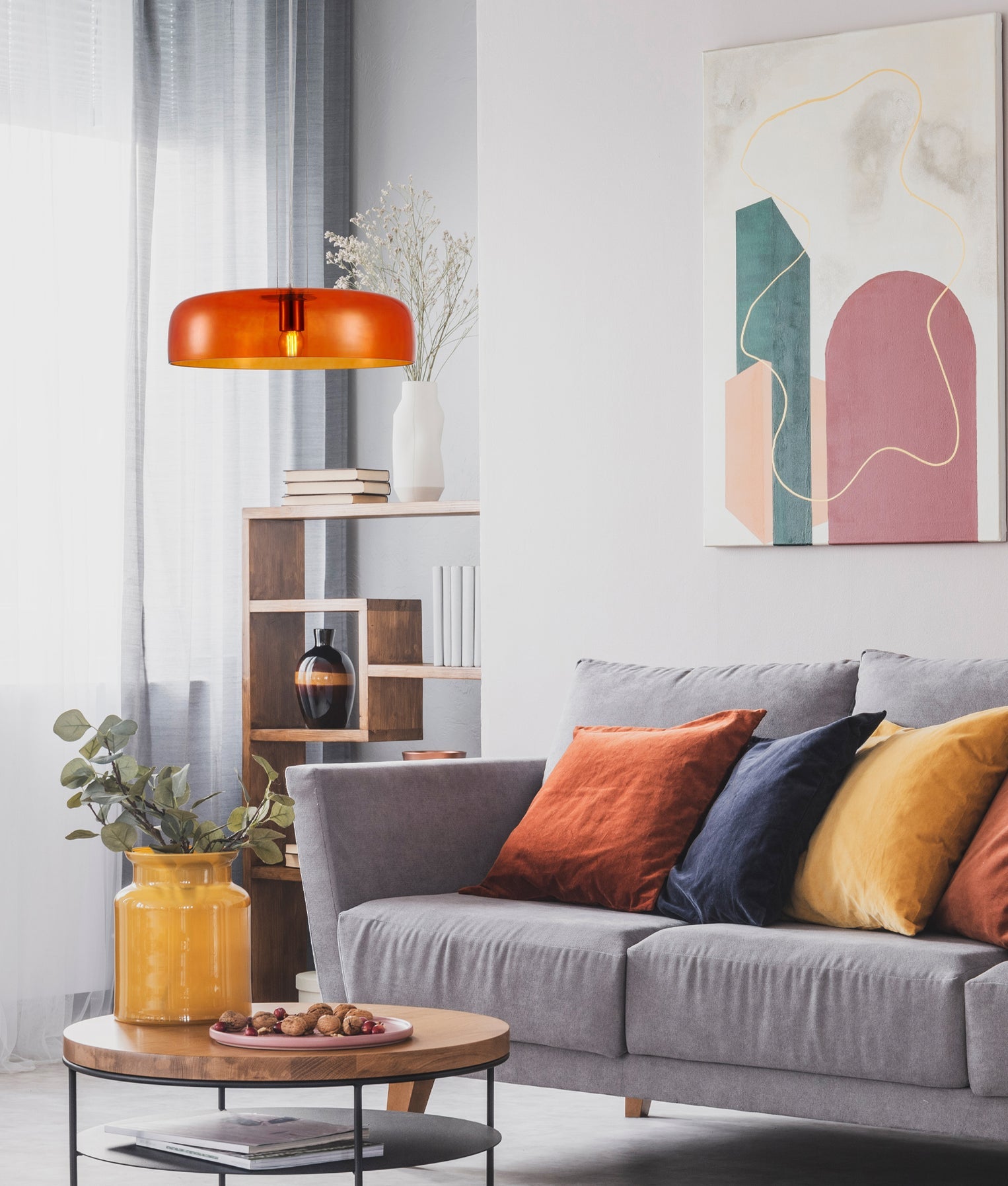 Gelatina Dome Glass With Brass Highlight Pendant Orange - GELATINA2