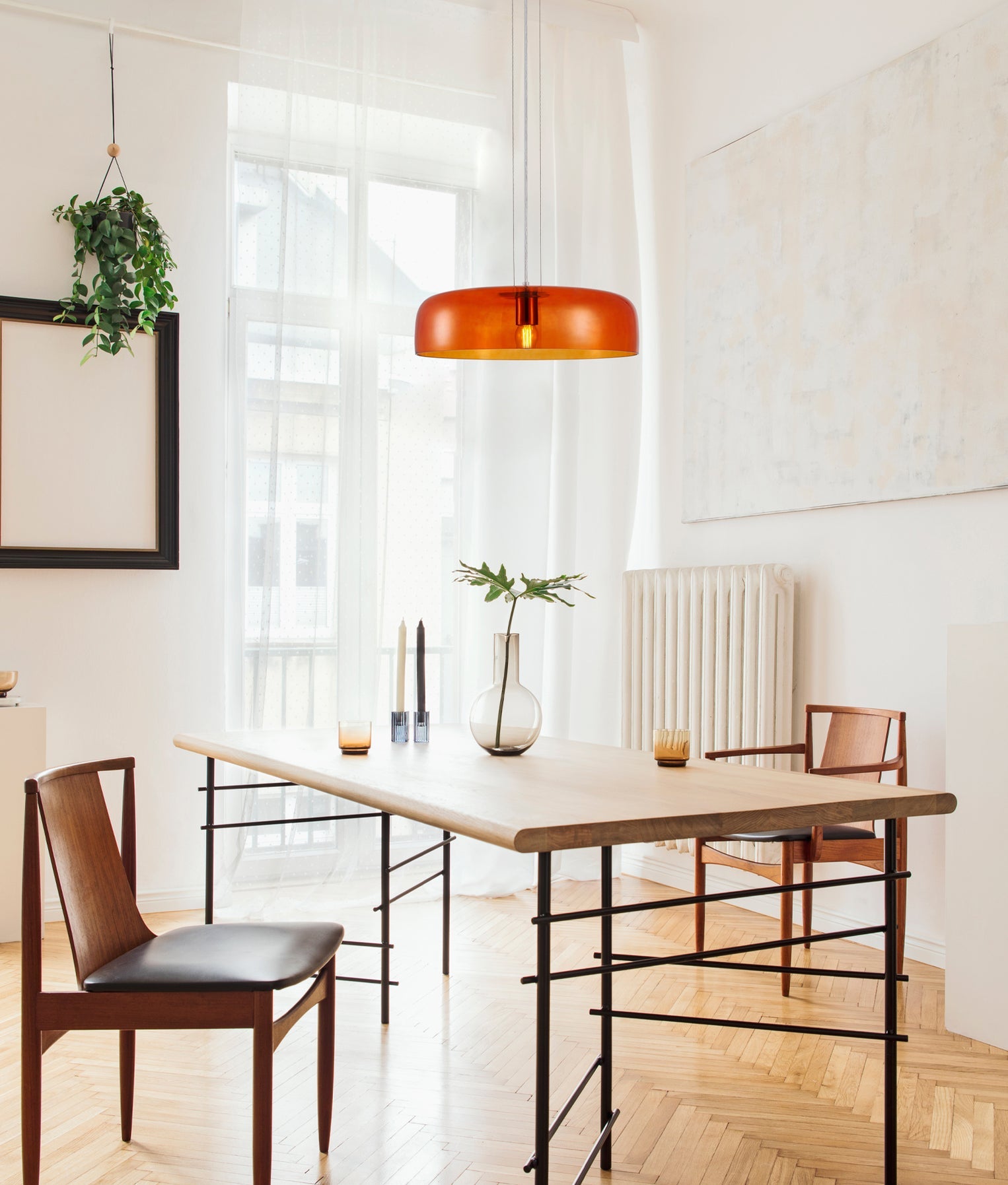 Gelatina Dome Glass With Brass Highlight Pendant Orange - GELATINA2