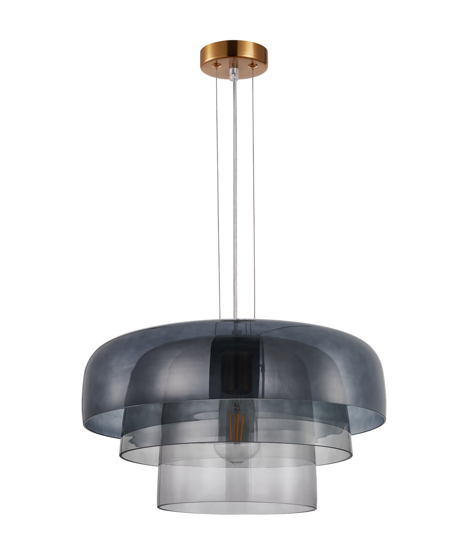 Gelatina Dome Glass With Brass Highlight Pendant Smokey Black - GELATINA4