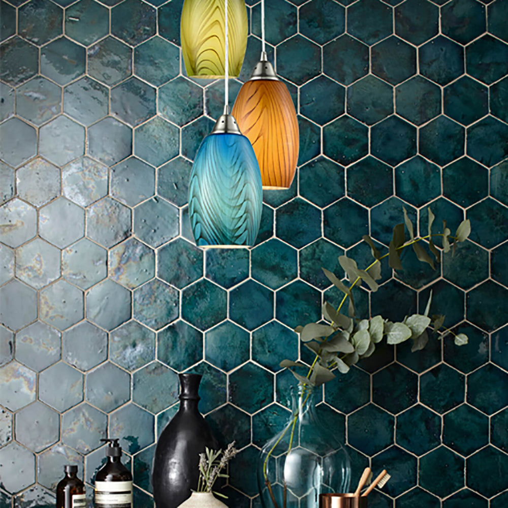 Buy Pendant Lights Australia GLAZE Ellipse Hand Blown Glass 1 Light Pendant Green - GLAZE2