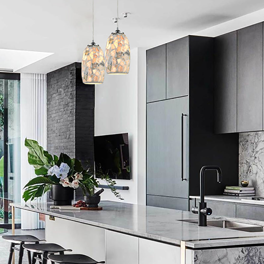 Buy Pendant Lights Australia GLAZE Ellipse Hand Blown Glass 1 Light Pendant Light Stone Mosaic - GLAZE11