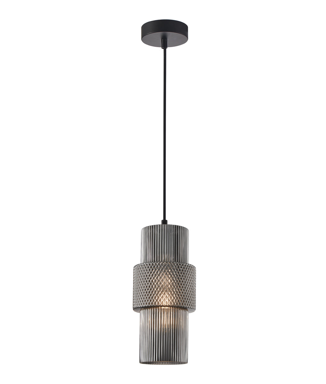 Hueca Double Cylinder Ribbed with Segment Pendant Lights Smokey Black - HUECA1