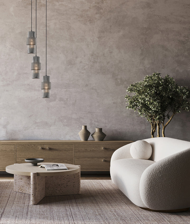 Hueca Double Cylinder Ribbed with Segment Pendant Lights Smokey Black - HUECA1