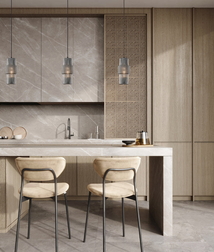 Hueca Double Cylinder Ribbed with Segment Pendant Lights Smokey Black - HUECA1