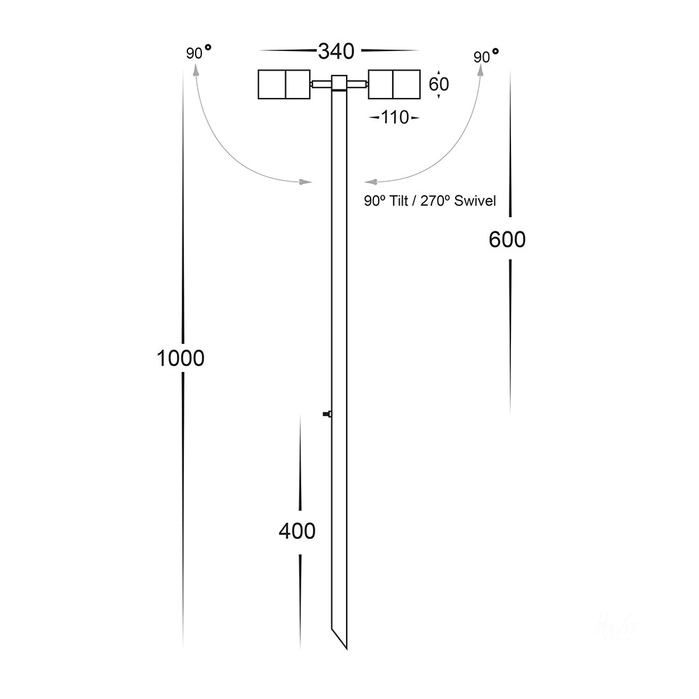 Buy Spike Lights Australia Tivah Spike 2 Spotlights Adjustable 12V H1000mm Black Aluminium 3CCT - HV1425T