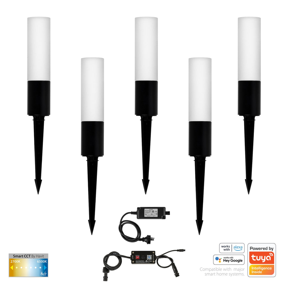 Akril LED Garden Spike 5 Light Kit 3W 2CCT Black - HV1449CCT-BLK-KIT