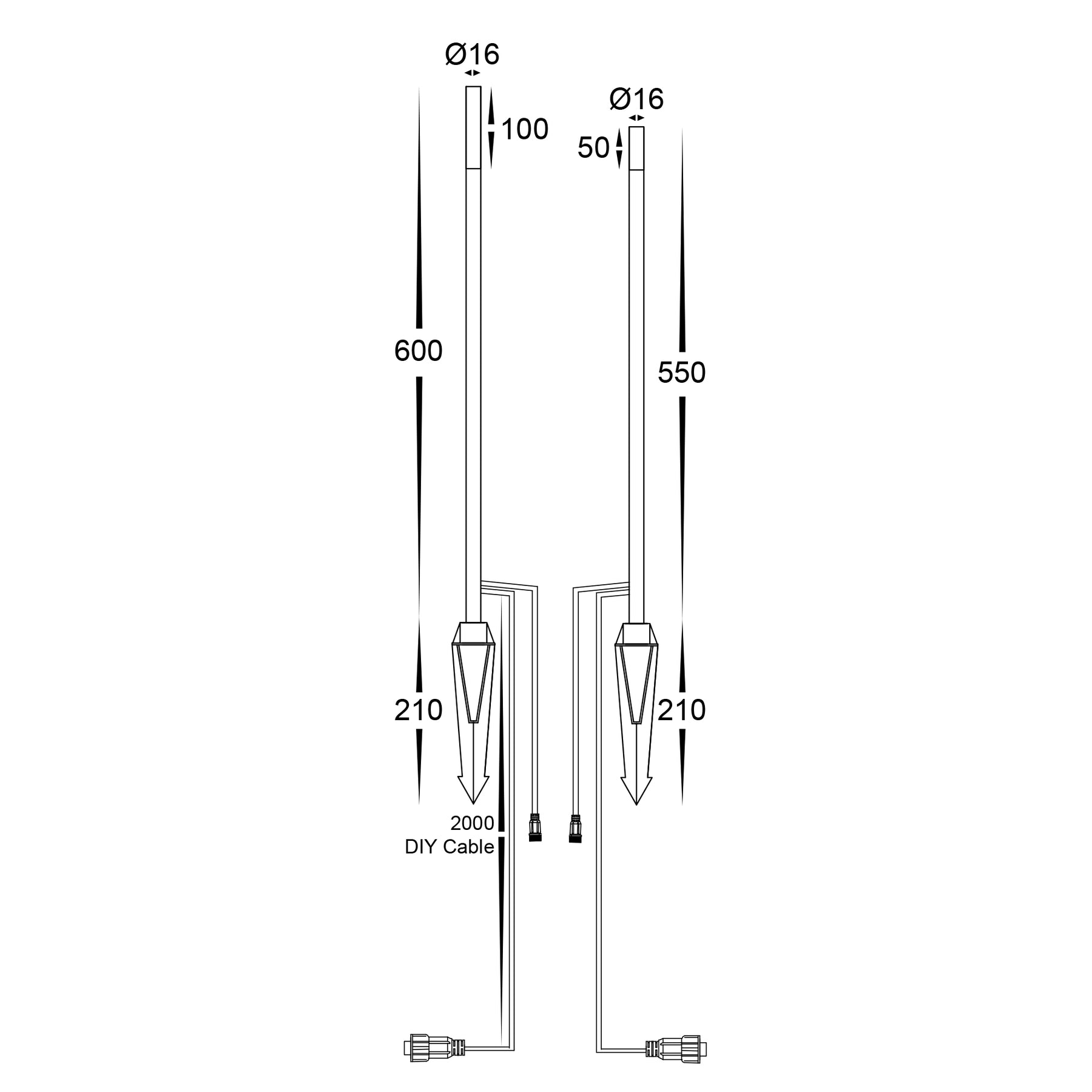 Drique LED Bollard Spike Light 24V 1W RGBCW Black - HV1514RGBCW-BLK-24V