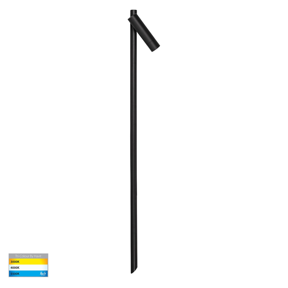 Forgo Single Adjustable LED Bollard Light With Spike 24V 3W Tri Colour Black - HV1591T-1-BLK-24V