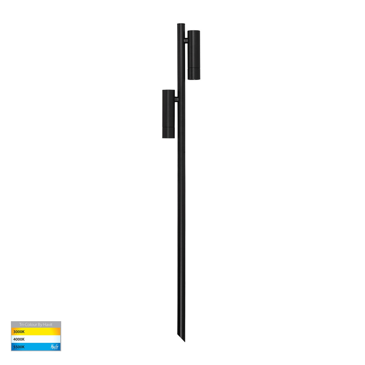 Forgo Double Adjustable LED Bollard Light With Spike 24V 3W Tri Colour Black - HV1591T-2-BLK-24V