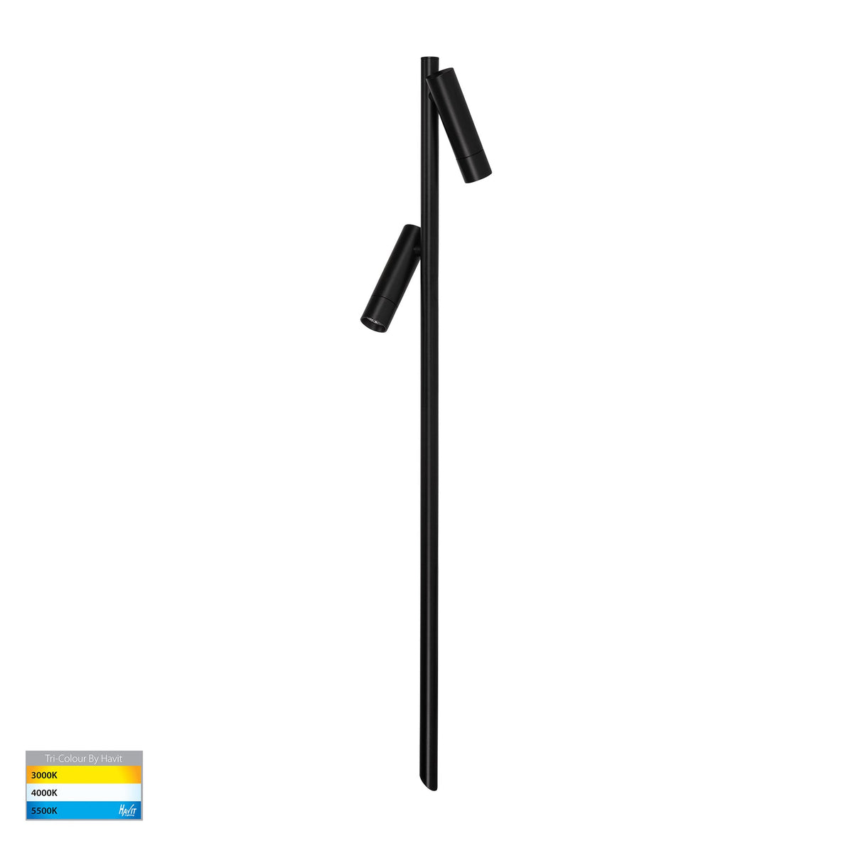 Forgo Double Adjustable LED Bollard Light With Spike 24V 3W Tri Colour Black - HV1591T-2-BLK-24V