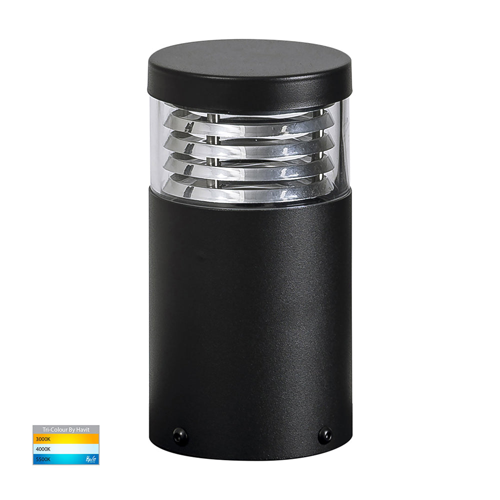 Mini Louvred Bollard Light H190mm Black 316 Stainless Steel 3CCT - HV1615T-BLK-240V