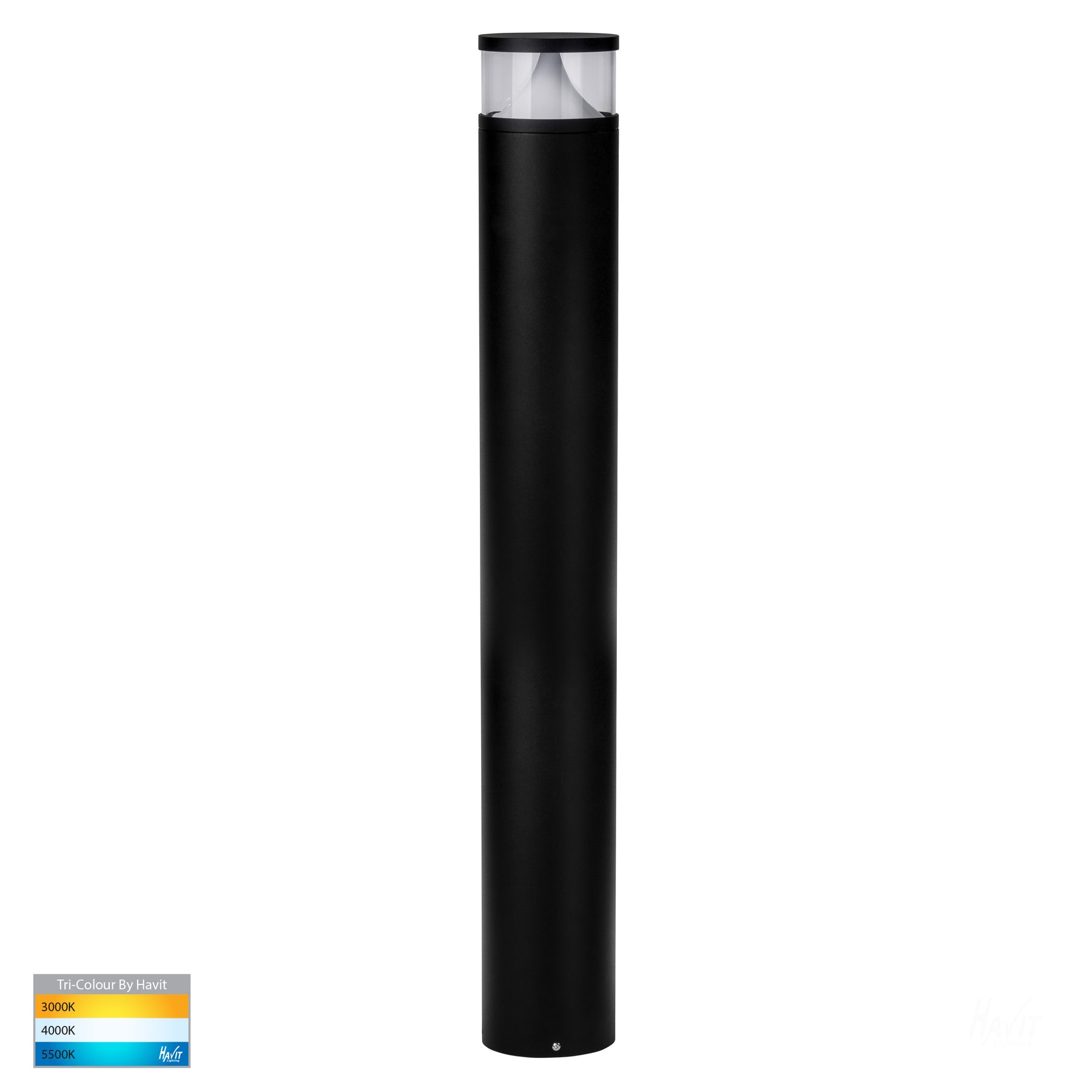 Divad Round Bollard Light 24V H1000mm Black Aluminium 3CCT - HV1629T-BLK-24V-RND