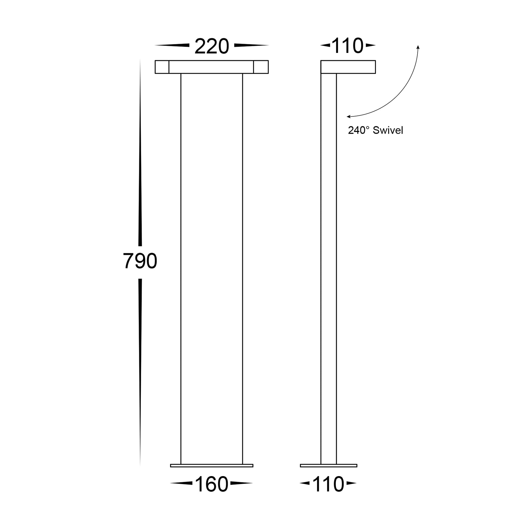 Locu Single Adjustable LED Bollard Light 240V 12W 3CCT Black - HV1634T-BLK-240V