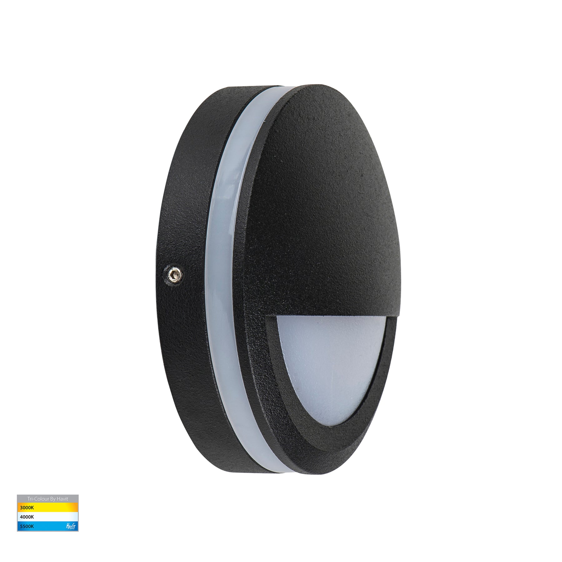 Nava LED Step Light With Eyelid 12V 5W Tri Colour Black - HV2961T-BLK-12V