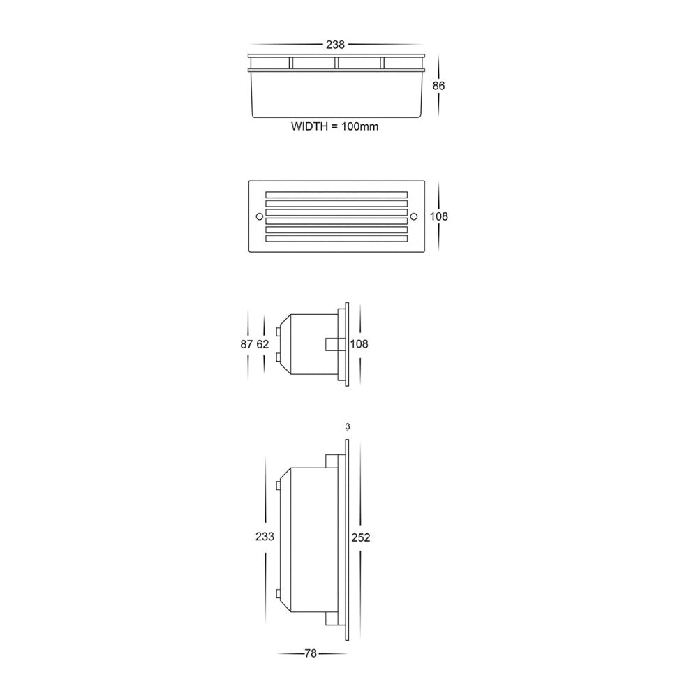 Buy Brick Lights Australia Bata LED Brick Light with Grill Face 240V Black 316 Stainless Steel 3CCT - HV3004T-BLK-240V