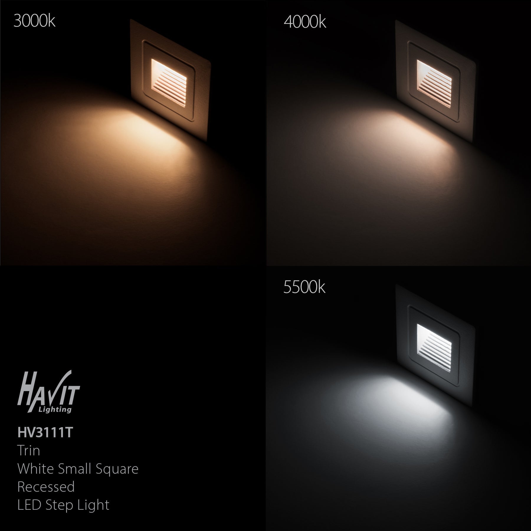 Trin Small LED Square Step 12V 1W Tri Colour Black - HV3111T-BLK-12V