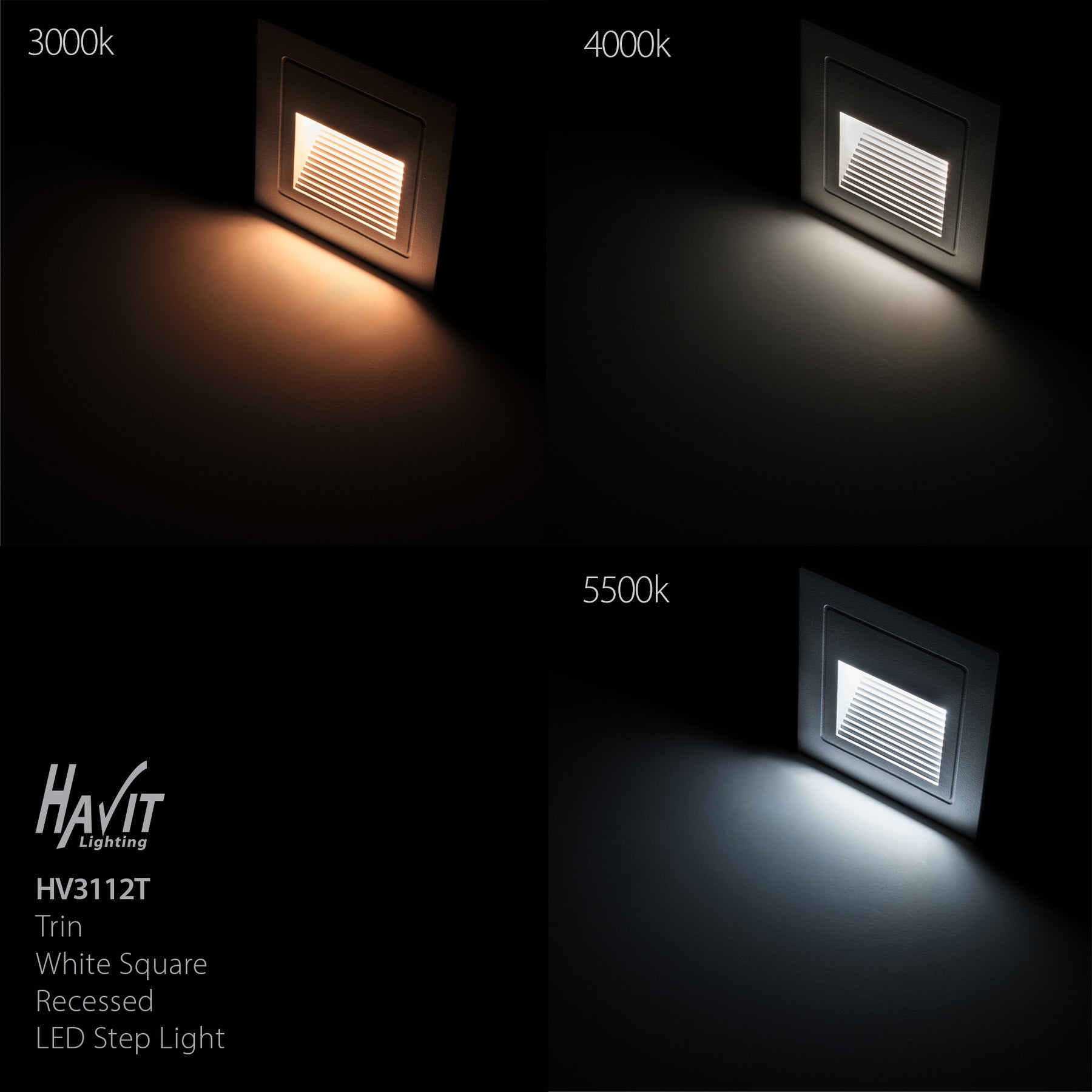 Trin Large LED Square Step Light 12V 3W Tri Colour White - HV3112T-WHT-12V