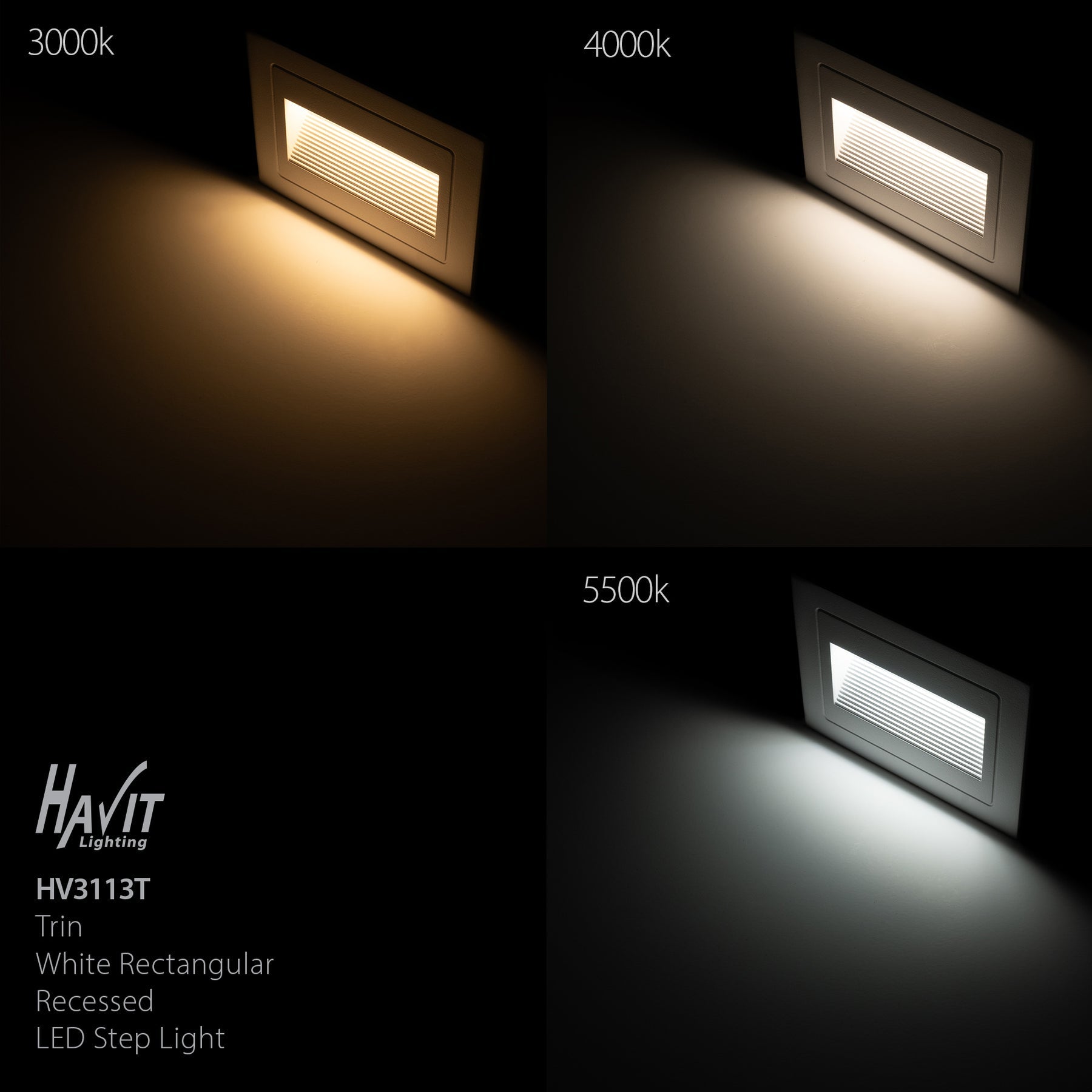 Trin Large LED Rectangular Step Light 240V 5W Tri Colour Black - HV3113T-BLK-240V