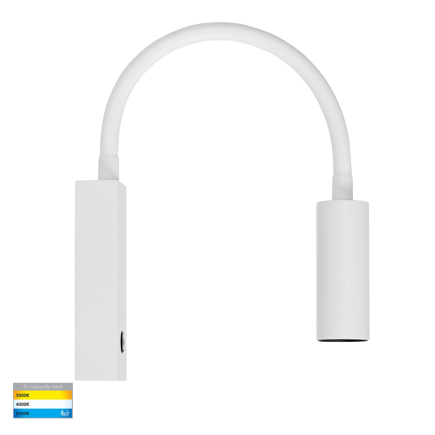 Lesen Single Adjustable Wall Light with Flexible Arm Aluminium White 240V 3W TRI Colour - HV3687T-WHT