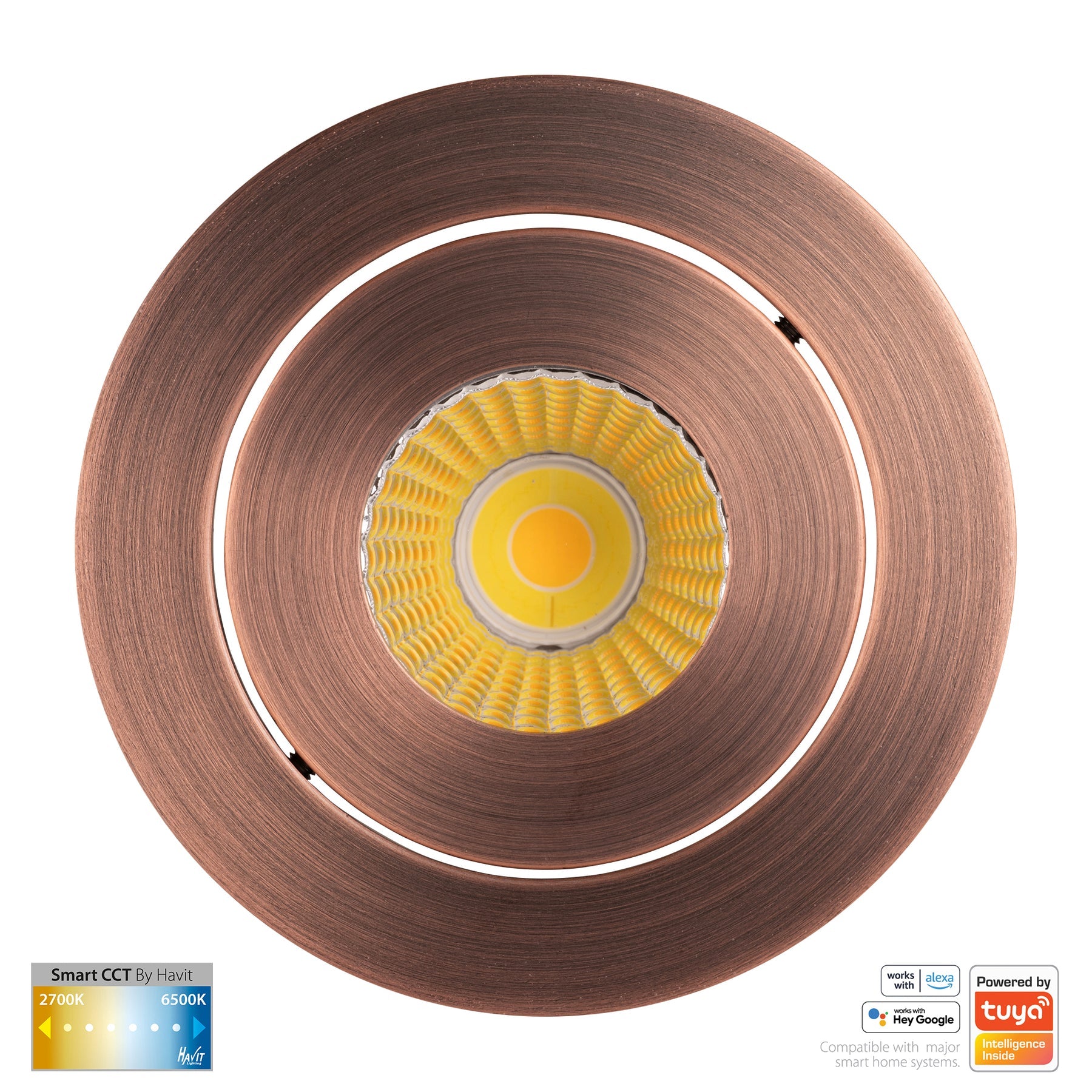 Prime Smart Aluminium Recessed LED Downlight 240V 12W Tilt 2CCT Antique Brass - HV5512CCT-AB