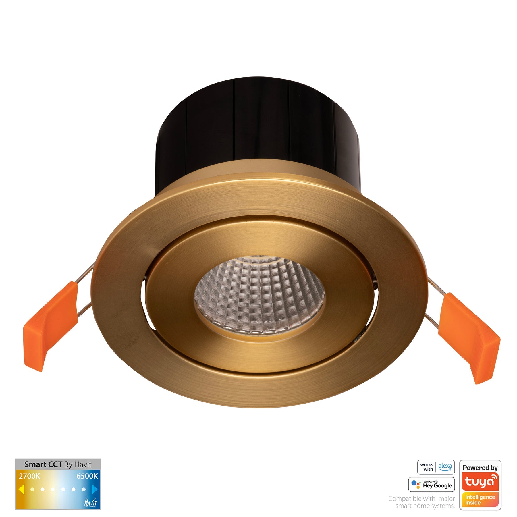 Prime Smart Aluminium Recessed LED Downlight 240V 12W Tilt 2CCT Brass - HV5512CCT-BR