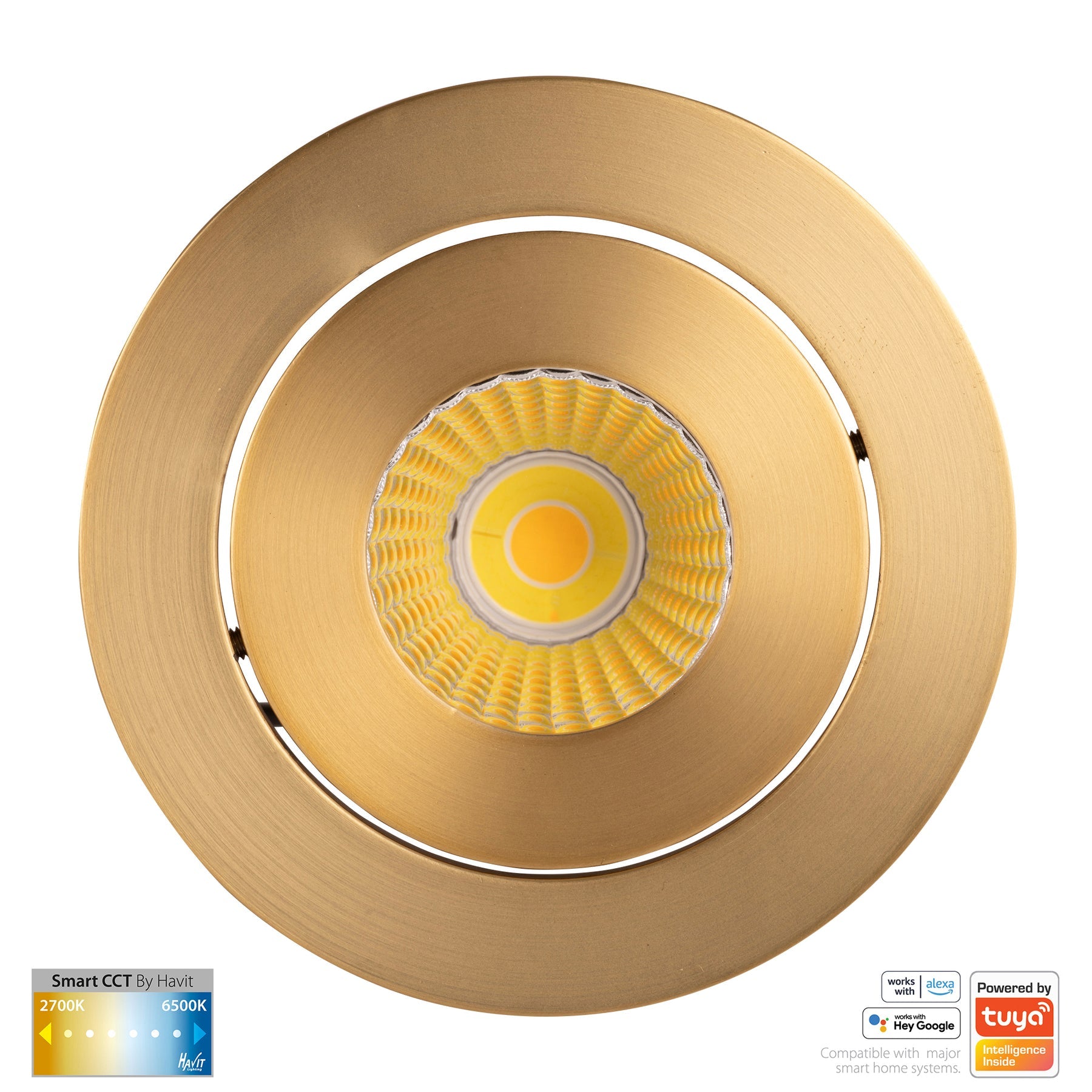 Prime Smart Aluminium Recessed LED Downlight 240V 12W Tilt 2CCT Brass - HV5512CCT-BR