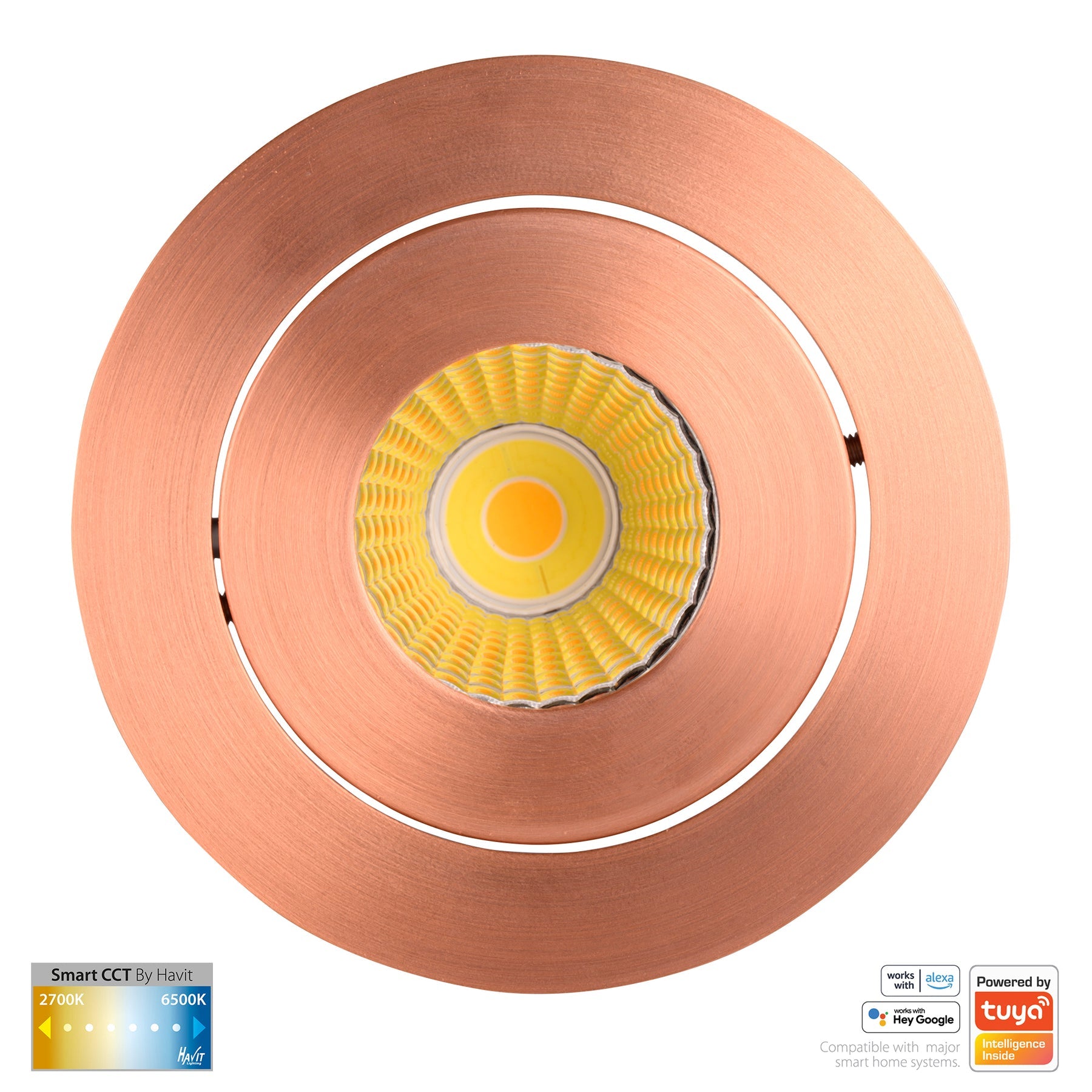 Prime Smart Aluminium Recessed LED Downlight 240V 12W Tilt 2CCT Copper - HV5512CCT-CP