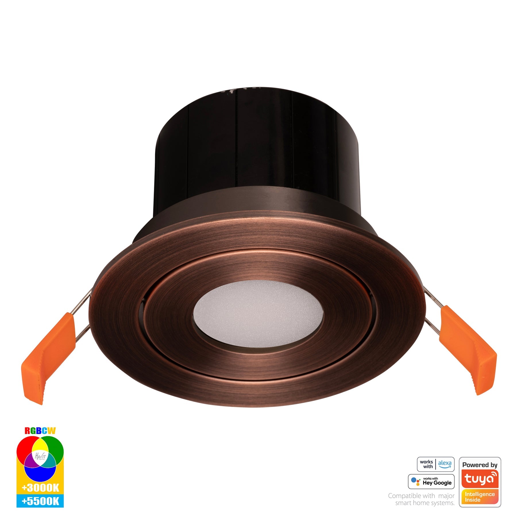 Prime Smart Aluminium Recessed LED Downlight 240V 12W Tilt RGBCW Antique Brass - HV5512RGBCW-AB