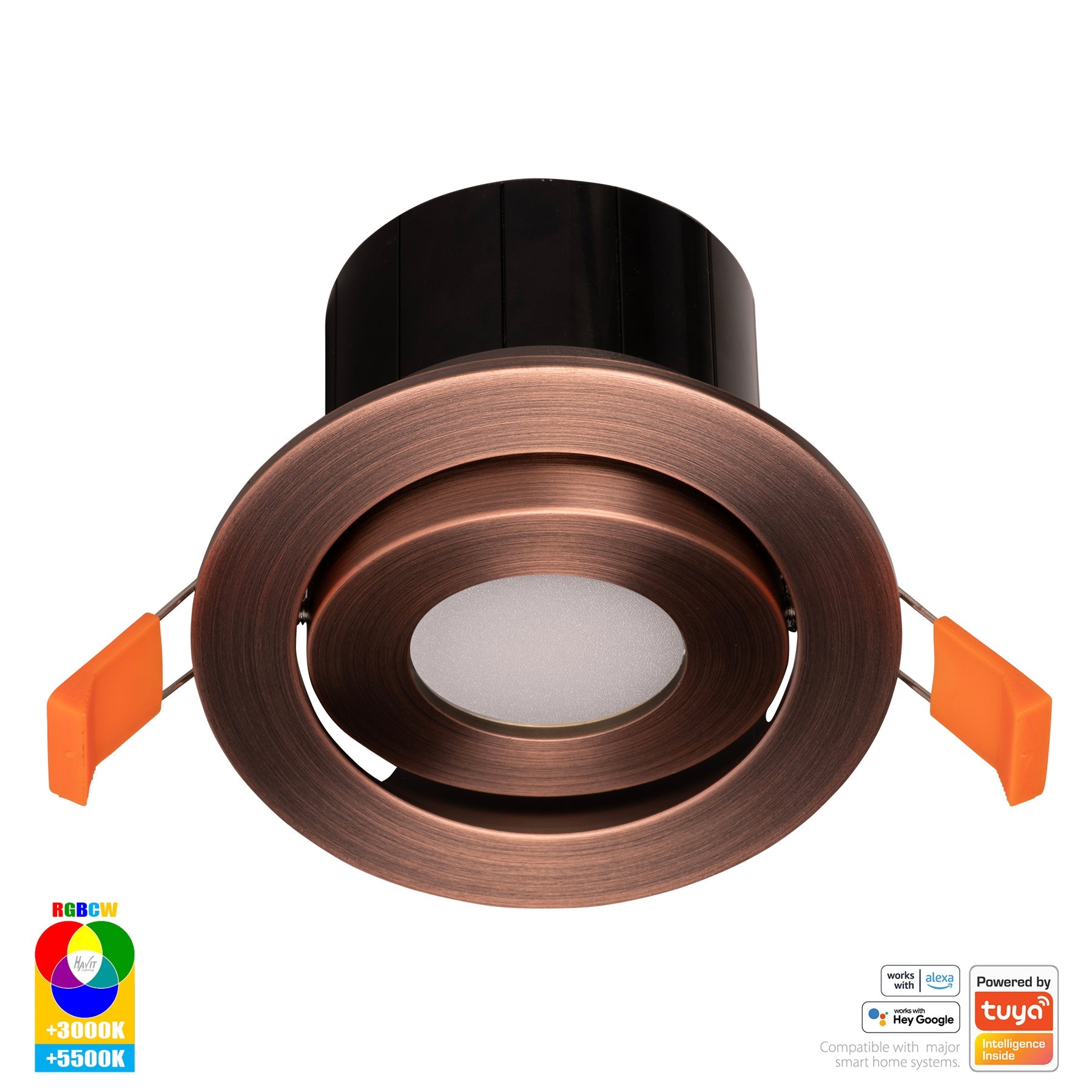 Prime Smart Aluminium Recessed LED Downlight 240V 12W Tilt RGBCW Antique Brass - HV5512RGBCW-AB
