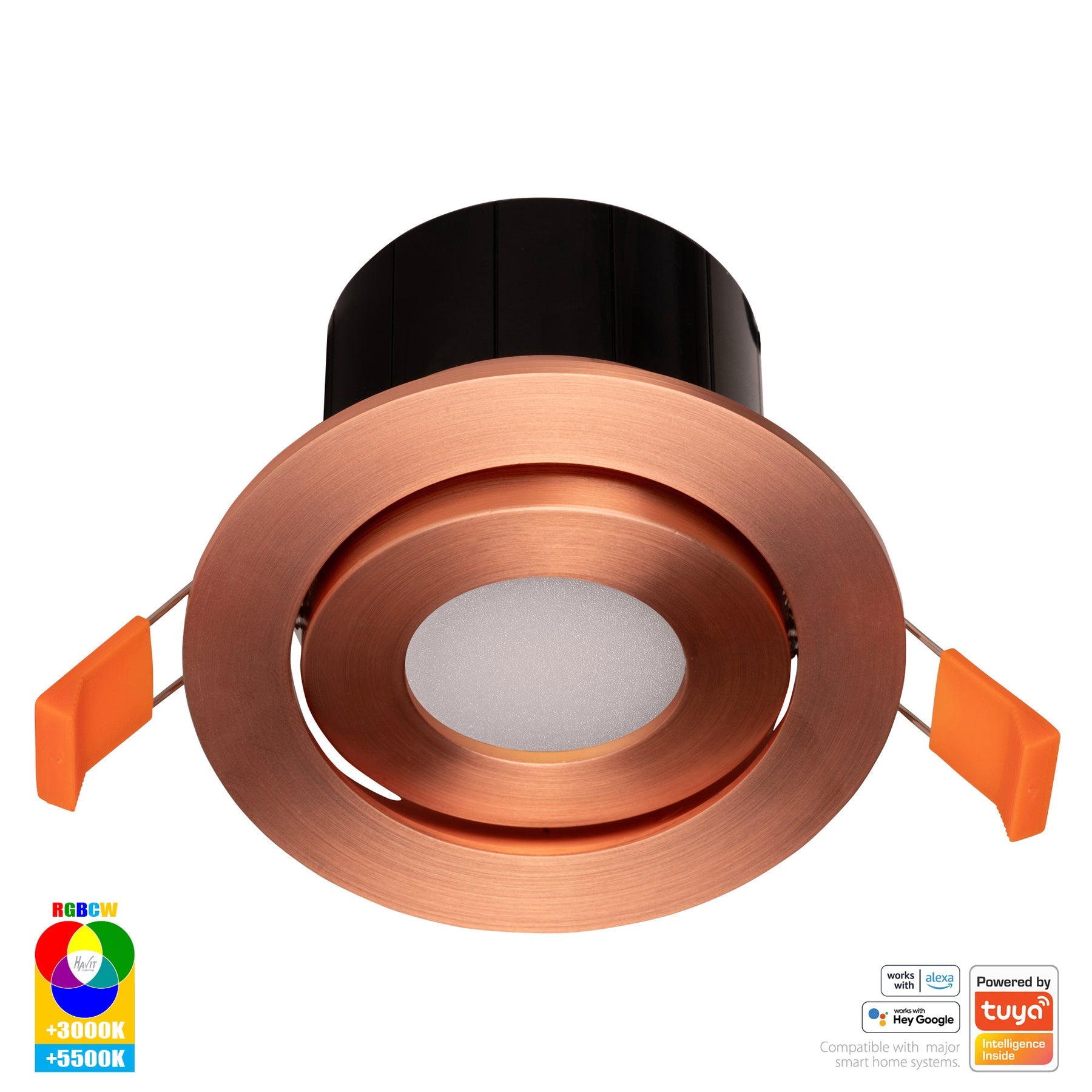 Prime Smart Aluminium Recessed LED Downlight 240V 12W Tilt RGBCW Copper - HV5512RGBCW-CP