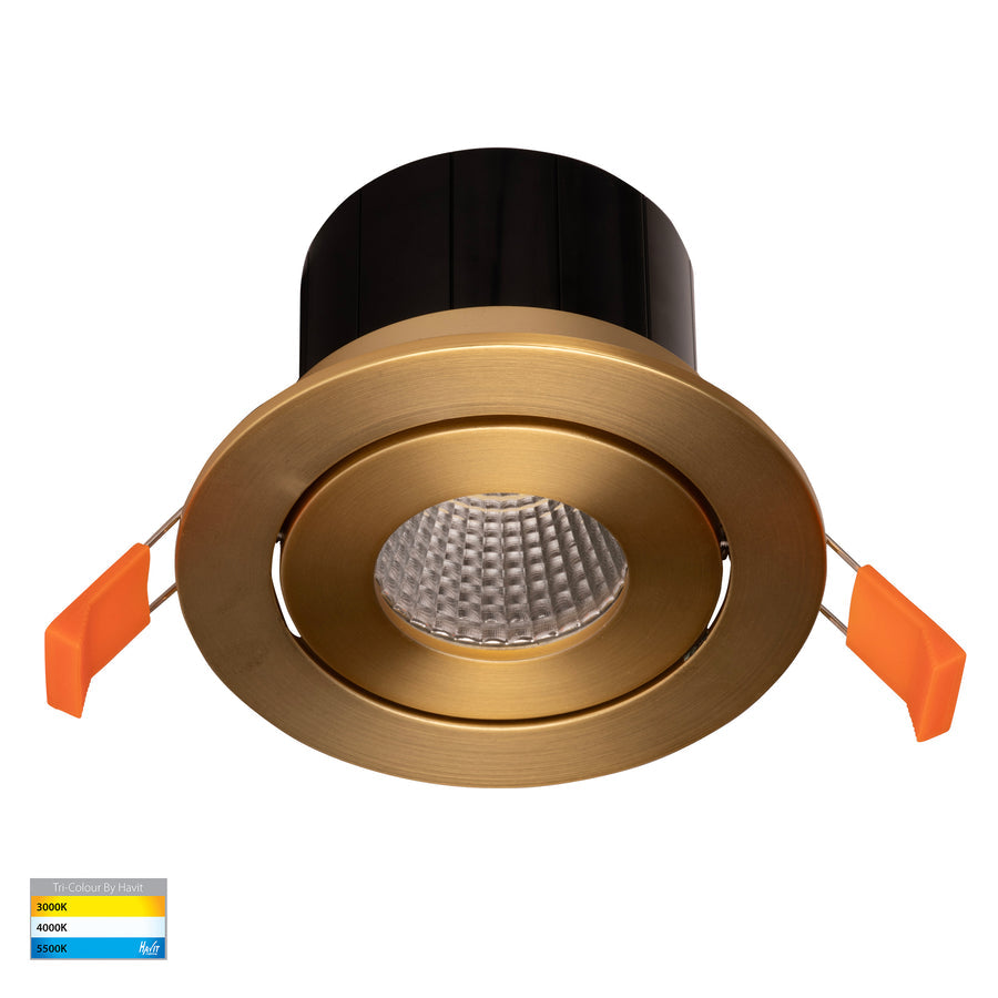 Prime Tilt LED Downlight 12W Tri Colour Brass - HV5512T-BR