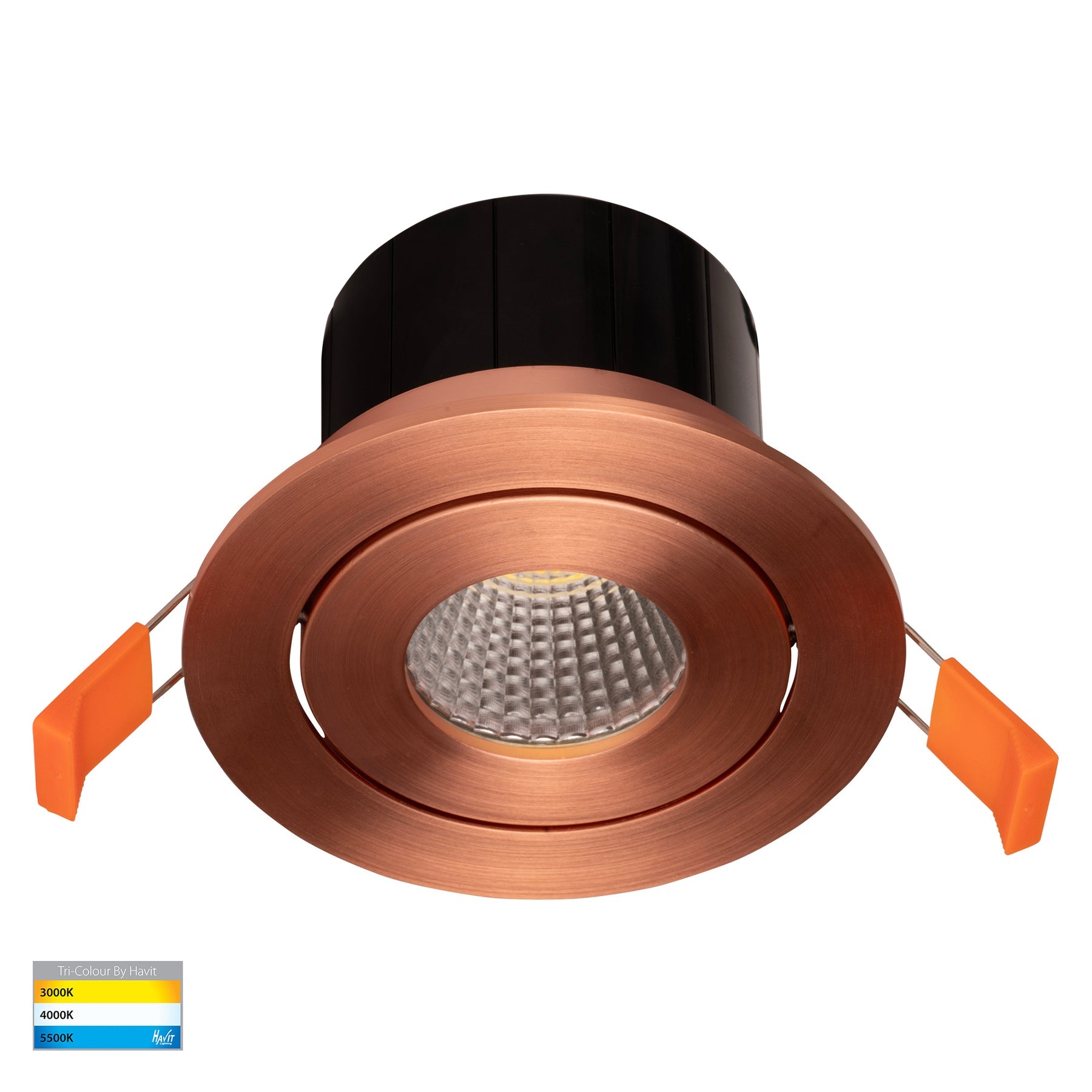 Prime Tilt LED Downlight 12W Tri Colour Copper - HV5512T-CP