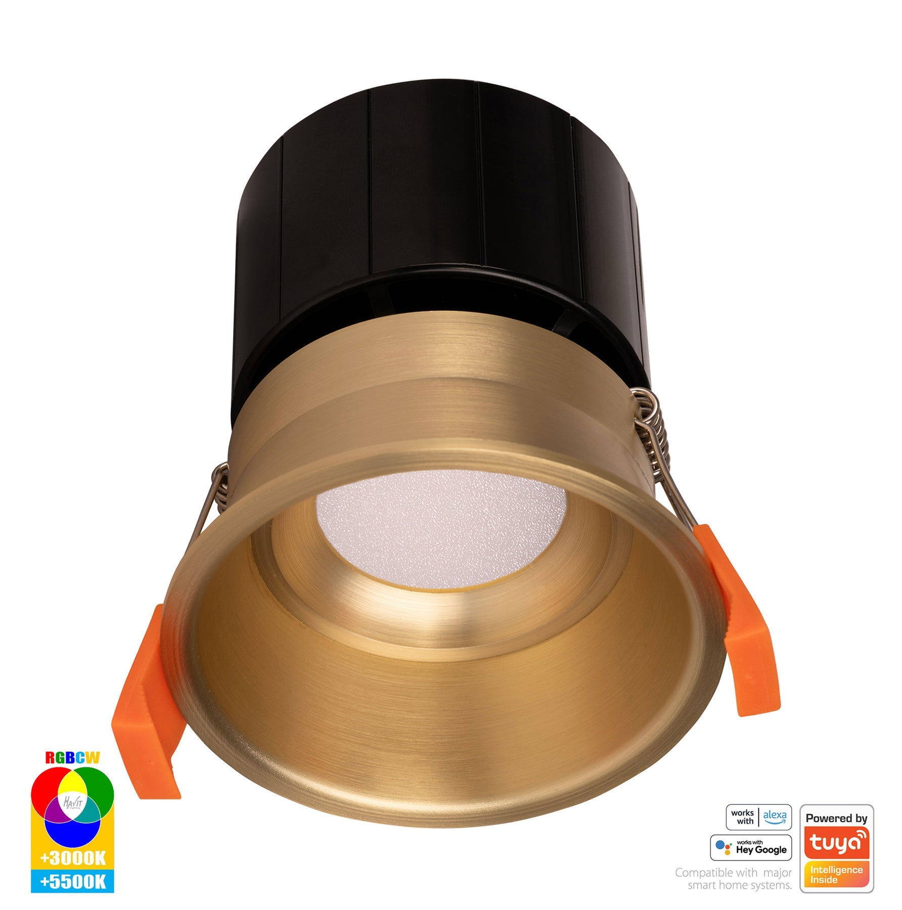 Prime Smart Aluminium Deep Recessed LED Downlight 240V 12W RGBCW Brass - HV5513RGBCW-BR