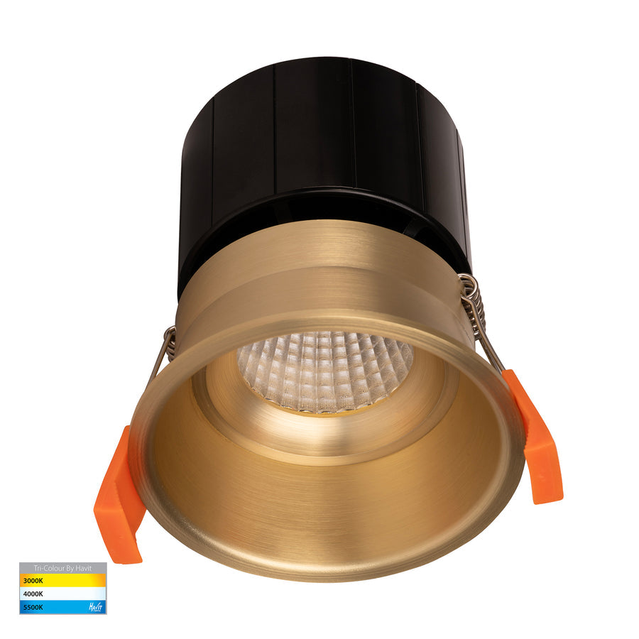 Prime 76mm Fixed Deep LED Downlight 12W Tri Colour Brass - HV5513T-BR