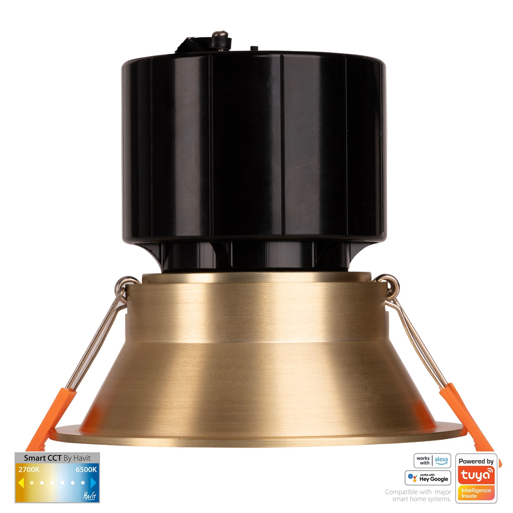 Prime Smart 105mm Aluminium Deep Recessed LED Downlight 240V 12W 2CCT Brass - HV5514CCT-BR