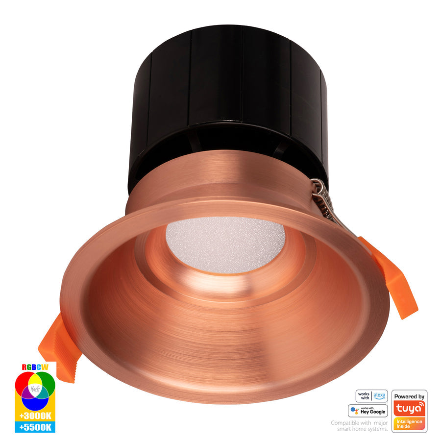 Prime Smart Aluminium 105mm Deep Recessed LED Downlight 240V 12W RGBCW Copper - HV5514RGBCW-CP