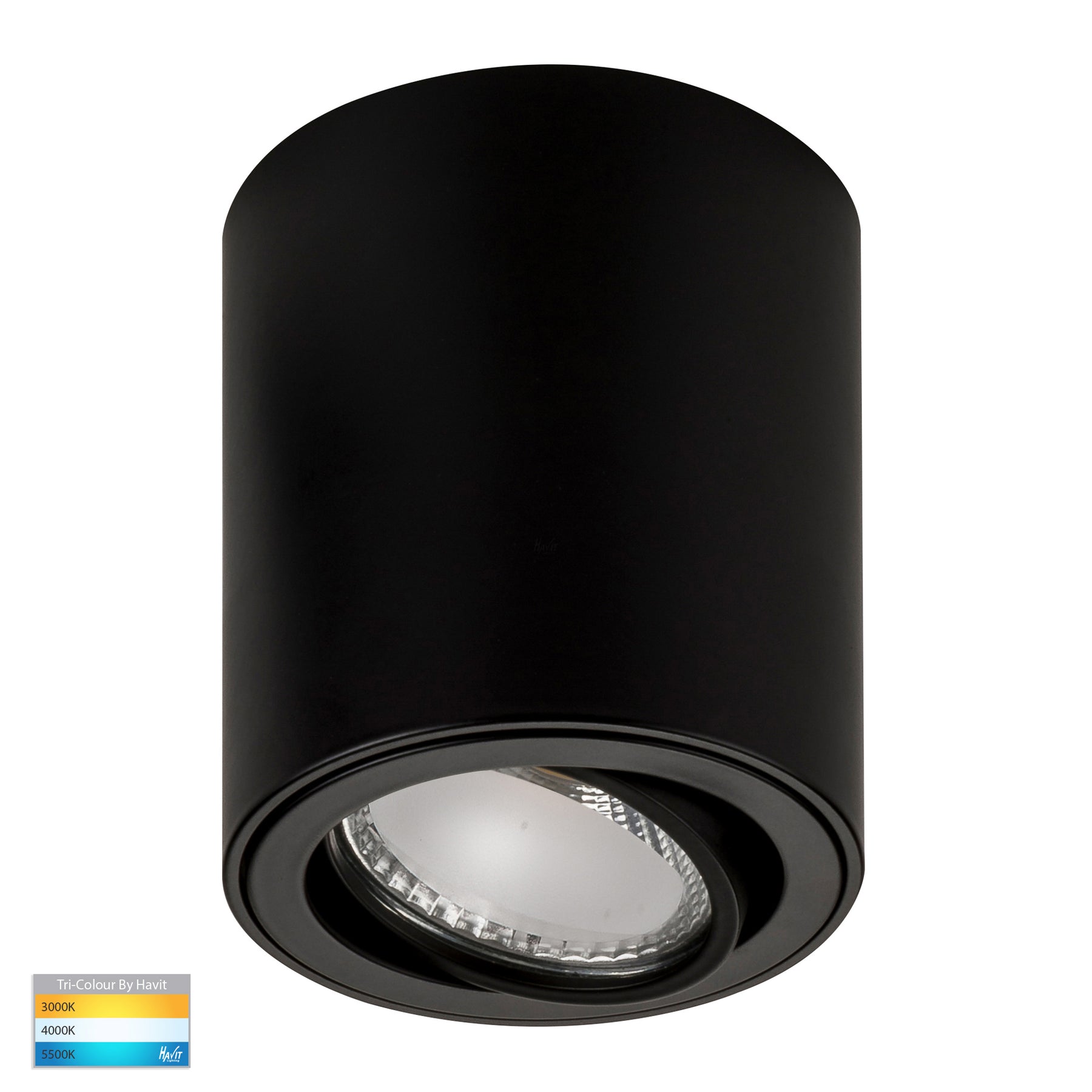 Nella Aluminium Tilt LED Surface Mounted Downlight Black 7W 12V TRI Colour - HV5812T-BLK-12V