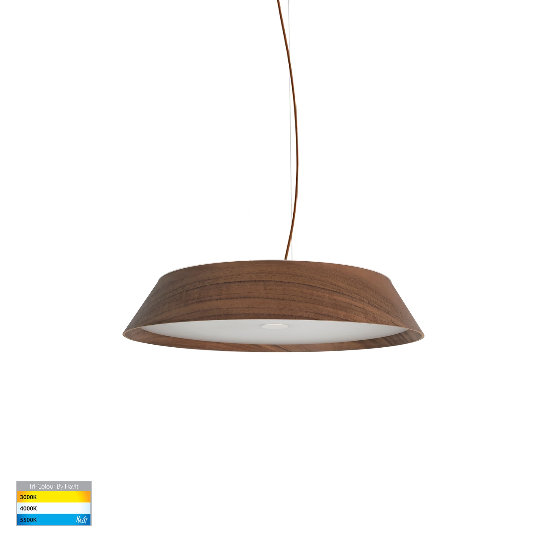 Noyer 330mm LED Pendant Light 25W 3CCT Walnut & White - HV5871T-PDT