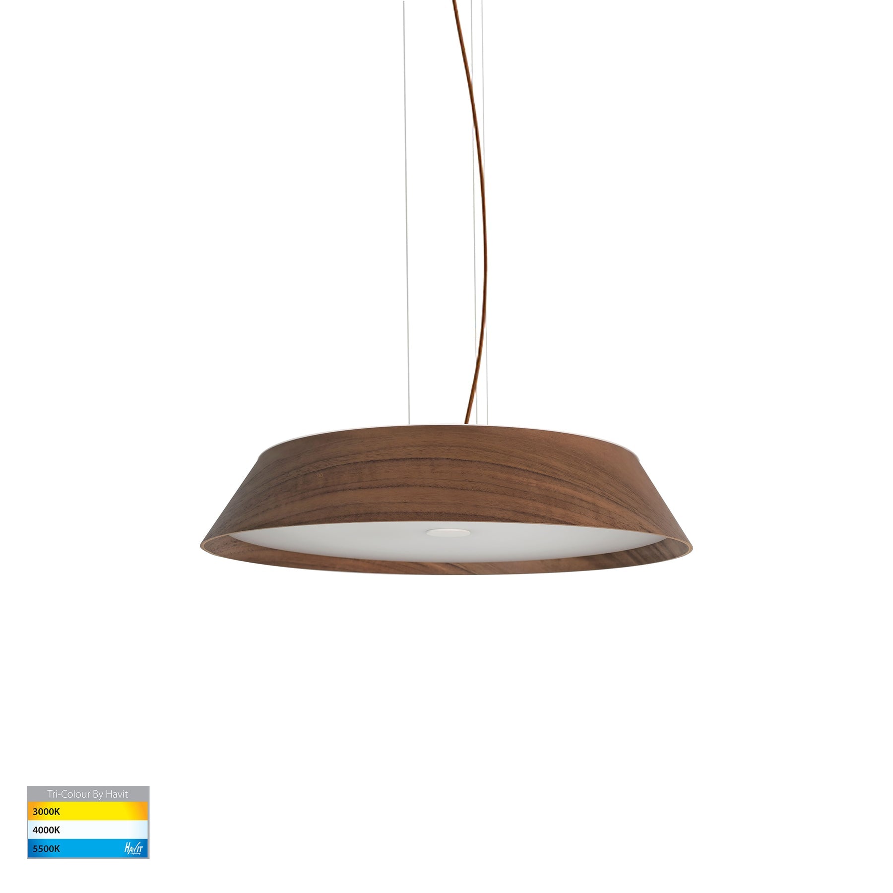 Noyer 420mm LED Pendant Light 35W 3CCT Walnut & White - HV5872T-PDT